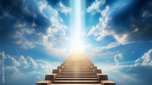 The height of success  ladder reaching to the sky symbolizes achievement