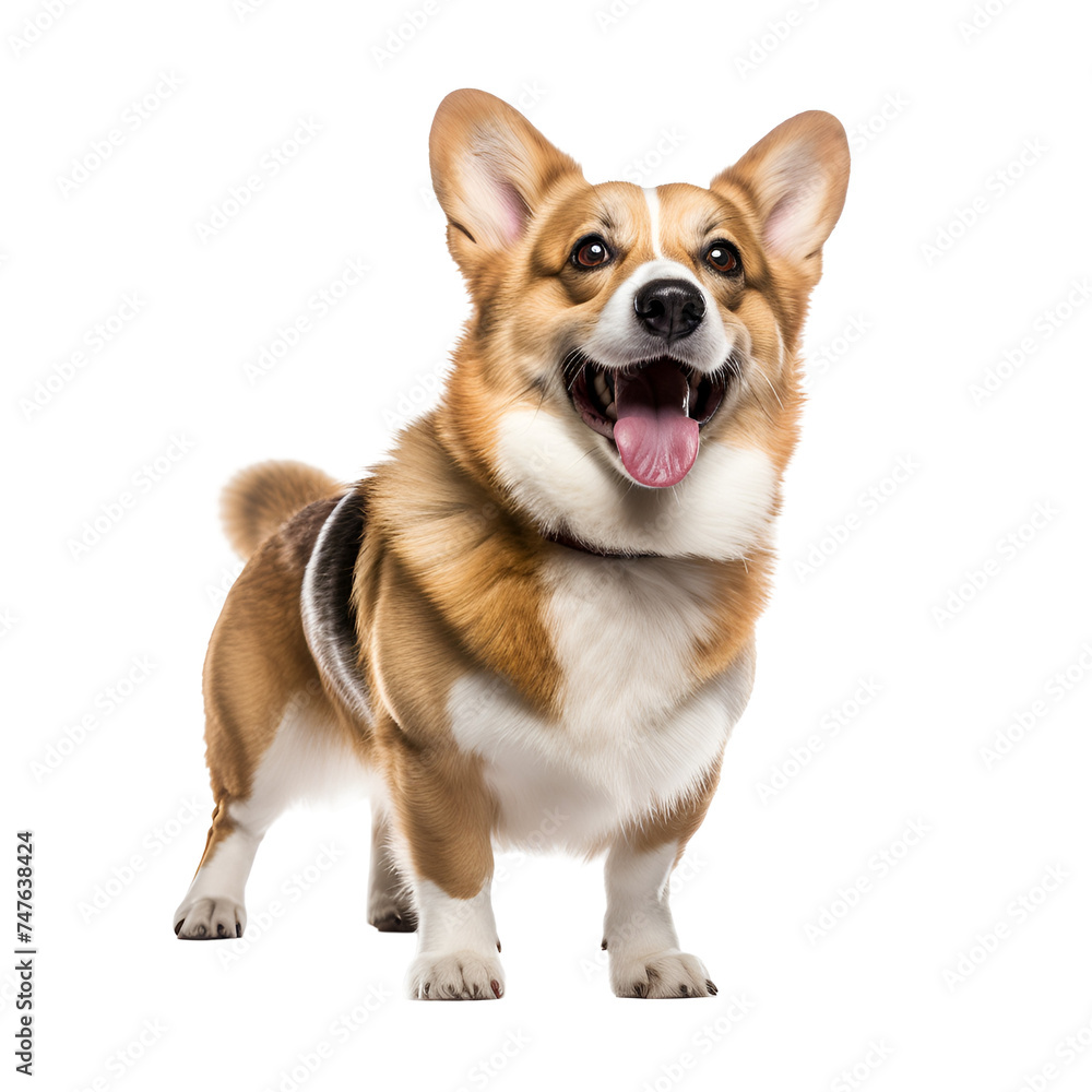 Full body of a happy corgi dog playing stand, Isolated on Transparent Background, PNG