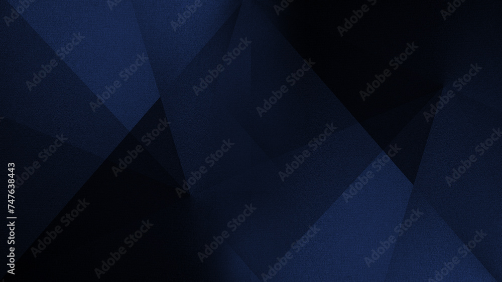Black dark deep navy blue abstract pattern background. Geometric shape. Line triangle corner fold mosaic diamond polygon 3D. Gradient, shadow. Grain rough noise. Design. Template. Minimal. Blank.