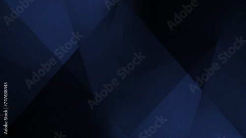 Black dark deep navy blue abstract pattern background. Geometric shape. Line triangle corner fold mosaic diamond polygon 3D. Gradient, shadow. Grain rough noise. Design. Template. Minimal. Blank.