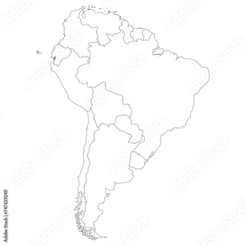 South America country Map. Map of South America in white color.