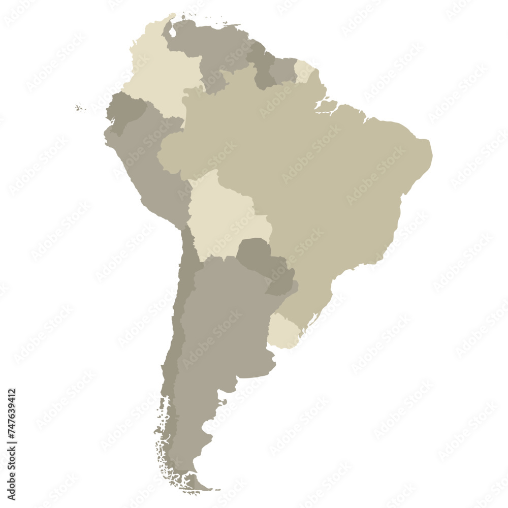 South America country Map. Map of South America in multicolor.