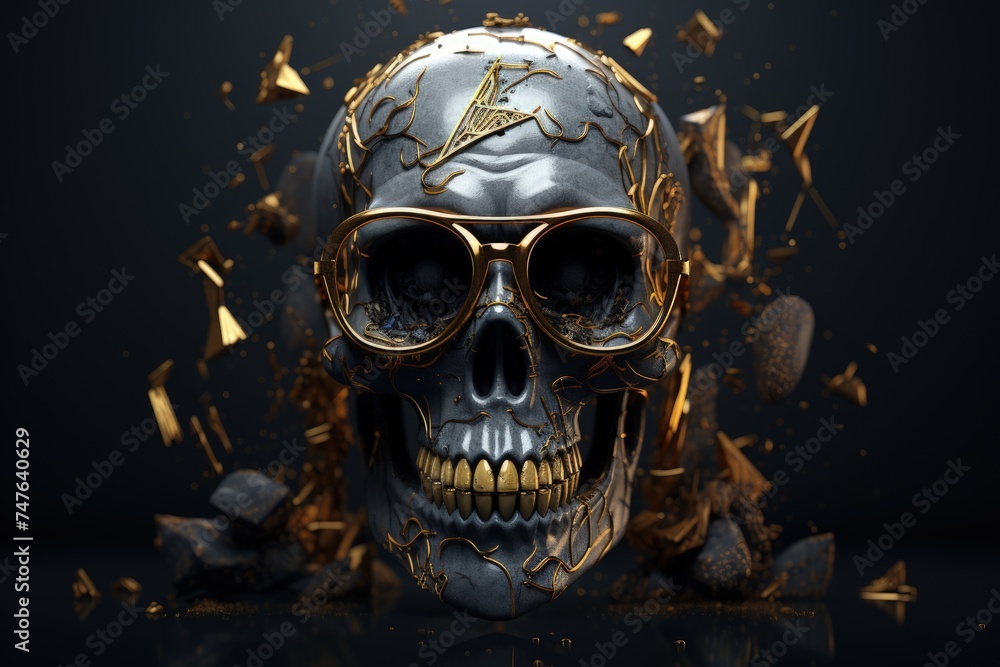 Chic allure: unveiling contemporary elegance of stylish skull with gold plating, modern luxurious decorative accent merging edgy design opulent glamour in a unique and fashion-forward statement piece. Chic allure: unveiling contemporary elegance of stylish skull with gold plating, modern luxurious decorative accent merging edgy design opulent glamour in a unique and fashion-forward statement piece.