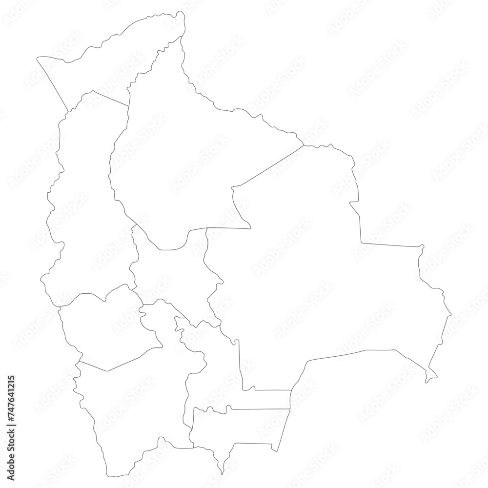 Bolivia map. Map of Bolivia in administrative provinces in white color Bolivia map. Map of Bolivia in administrative provinces in white color