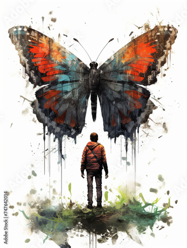butterfly and man ink art