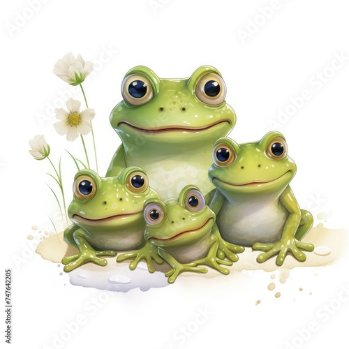 Illustration of a family of frogs on a white background