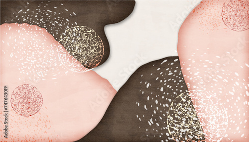 chocolate brown and strawberry milk pink retro pop abstract art, 16:9 widescreen earthy tone wallpaper / backdrop