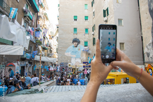 Naples, Italy The famous city of the italian south with Largo Maradona, Plebiscito Square, the gallery, Quartieri Spagnoli Spaccanapoli Vomero and the lagoon. Murales all over the town