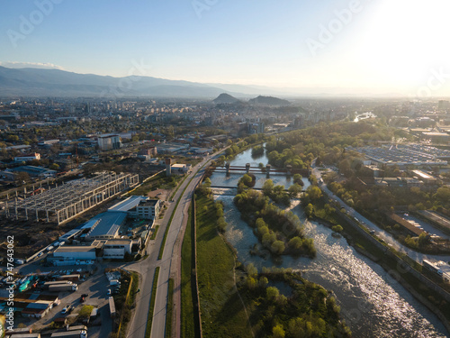 Aerial Sunset view of City of Plovdiv, Bulgaria