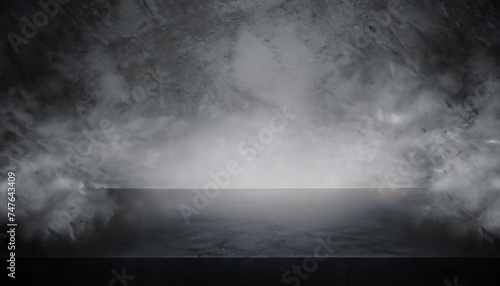 Texture dark concrete floor with mist or fog for product display montage design