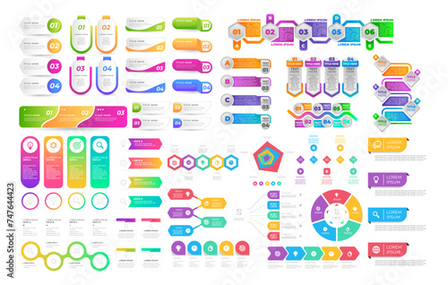 Mega set Infographic elements data visualization vector design template. Can be used for steps, options, business processes, workflow, diagram, flowchart concept, timeline, marketing icons, info graph