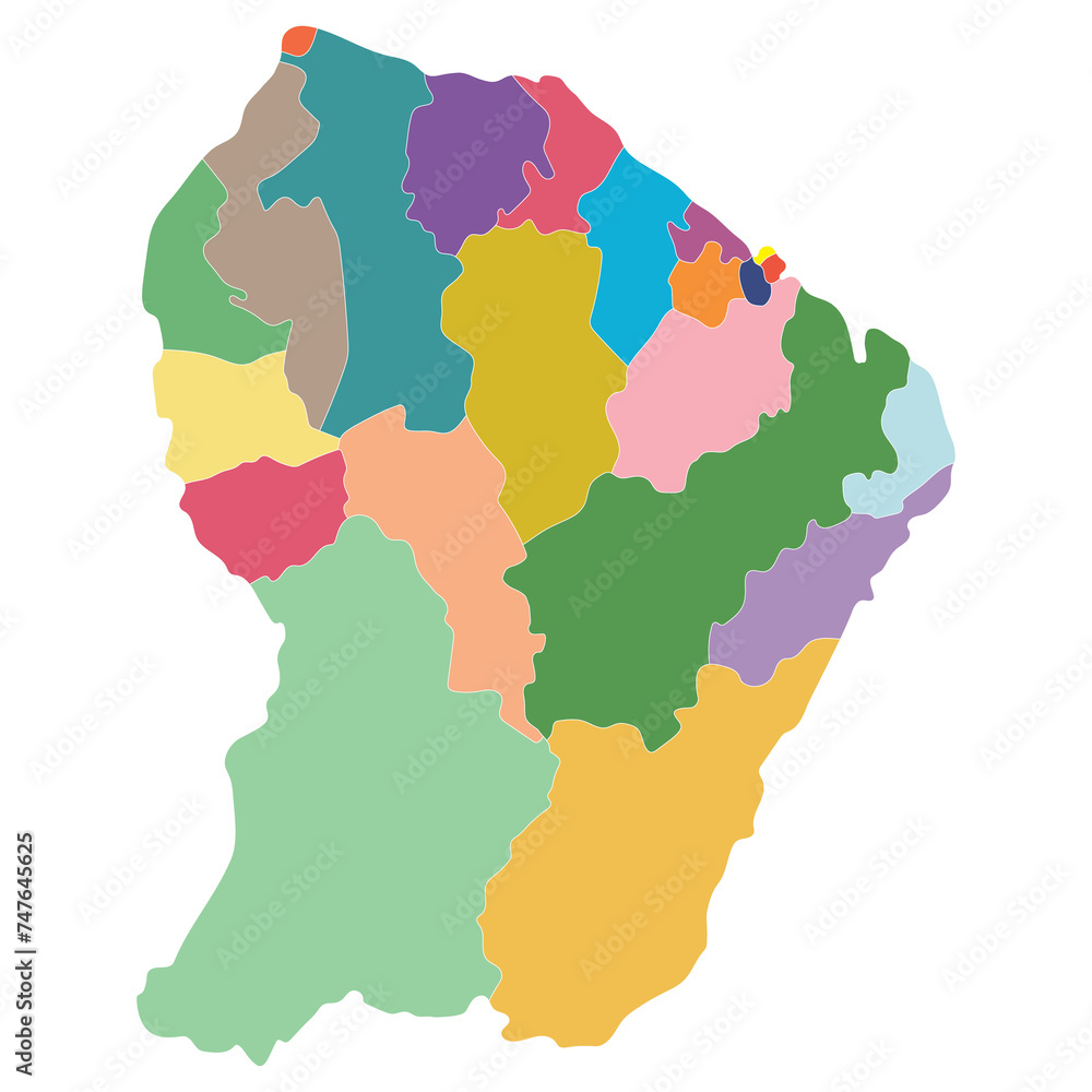 French Guiana map. Map of French Guiana in administrative provinces in multicolor