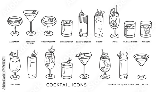 Set of Cocktail Icons / Illustrations Vector	
 photo