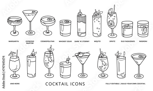 Set of Cocktail Icons / Illustrations Vector	

