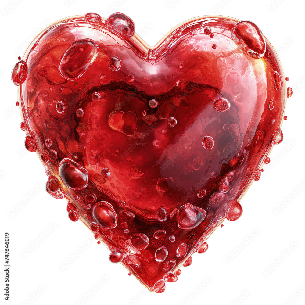 Na obiekcie w kształcie czerwonego serca widoczne są bańki, które dodają mu efektownego wyglądu - obrazy, fototapety, plakaty 