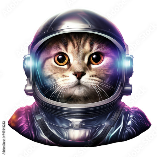 Kot w kosmicznym skafandrze i hełmie znajduje się w nieważkości, eksplorując przestrzeń © Artur