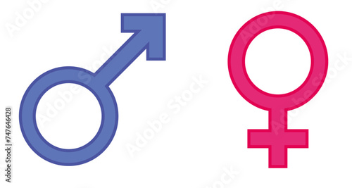 male and female symbols, male and female symbols colored male is blue and female is pink with blue and pink outlines