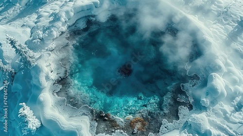 Steaming Blue Hot Spring Amidst Snow-Covered Alpine Terrain © Landscape Planet