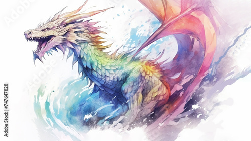 water color style of full body potrait of Long Wang dragon wide angle. Generative Ai
