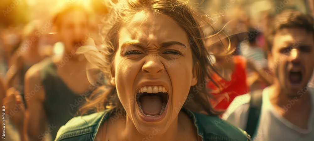 Group of people protesting and giving slogans at the street annoyed and frustrated shouting with anger, yelling crazy with anger and hand raised Group of people protesting and giving slogans at the street annoyed and frustrated shouting with anger, yelling crazy with anger and hand raised