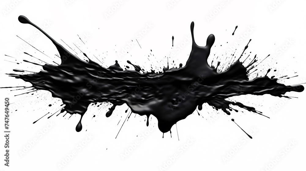 Fototapeta premium Black paint splash on white paper for painting, isolated on white background