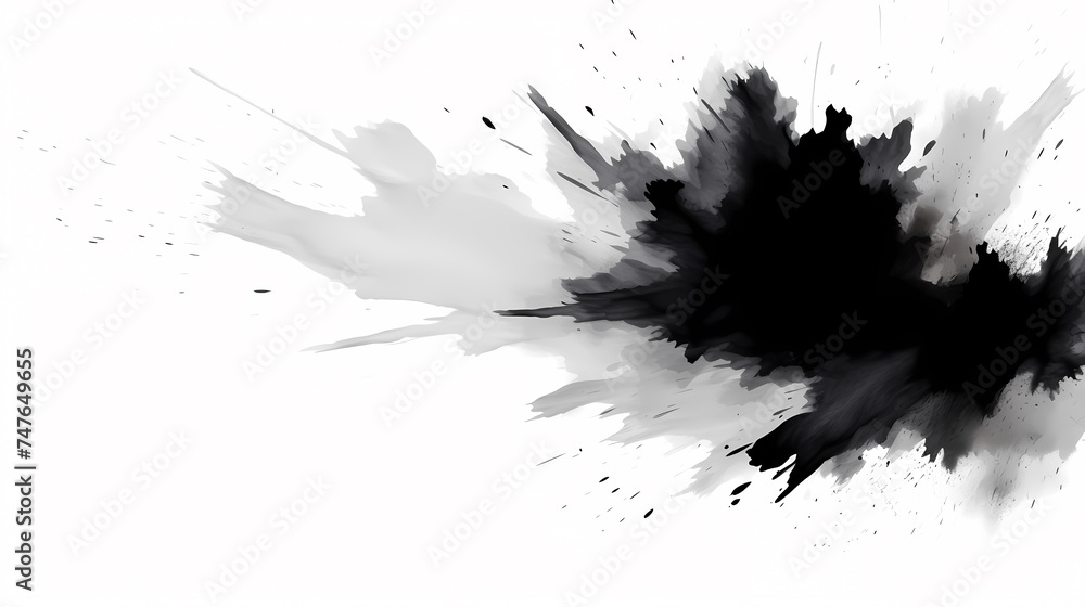 Black paint splash on white paper for painting, isolated on white background Black paint splash on white paper for painting, isolated on white background