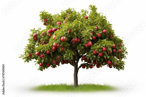 Tree of red delicious sweet and juicy apples. AI generation.