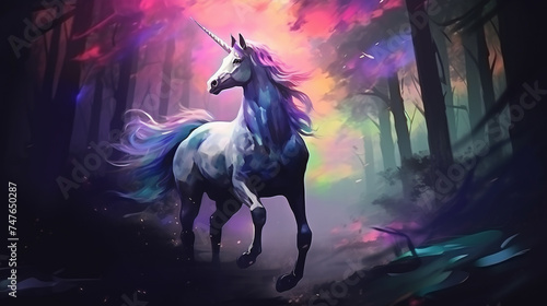 water color painting style of full body potrait of unicorn horse . Generative Ai © We3 Animal
