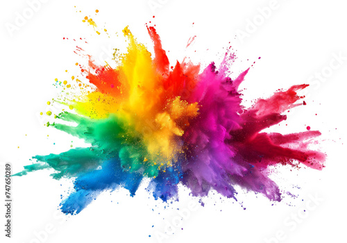 PNG Colorful powder explosion in vibrant spectrum of rainbow colors on transparent background