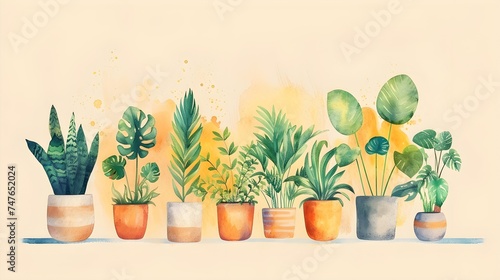 Botanical Vibrance: Watercolor Illustration of Vibrant Plants