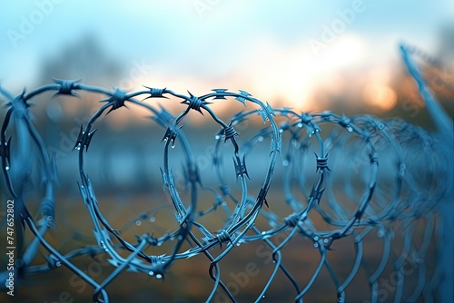 Modern barbed wire background design. Border fence