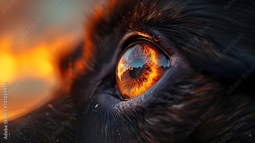 Sunset Gaze: Close-Up of a Dog's Eye Reflecting the Dusk Light Sunset Gaze: Close-Up of a Dog's Eye Reflecting the Dusk Light