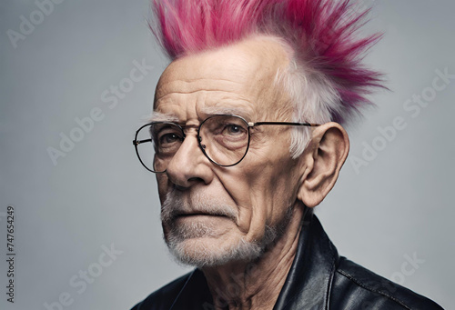 Senhor de idade músico, com estilo e cabelo Punk Rock. photo