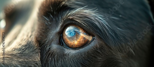 This close-up photograph showcases the intricate details and features of a dogs eye, highlighting its structure and unique characteristics.