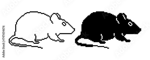 side view pixel art rat icon set isolated on white background