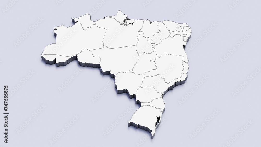 Brazil, country, state division, region, 3D map