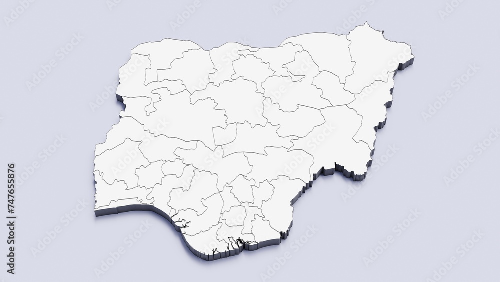 Nigeria, country, state division, region, 3D map