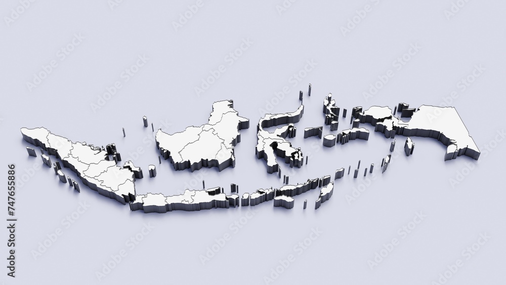 Indonesia, country, state division, region, 3D map - obrazy, fototapety, plakaty 