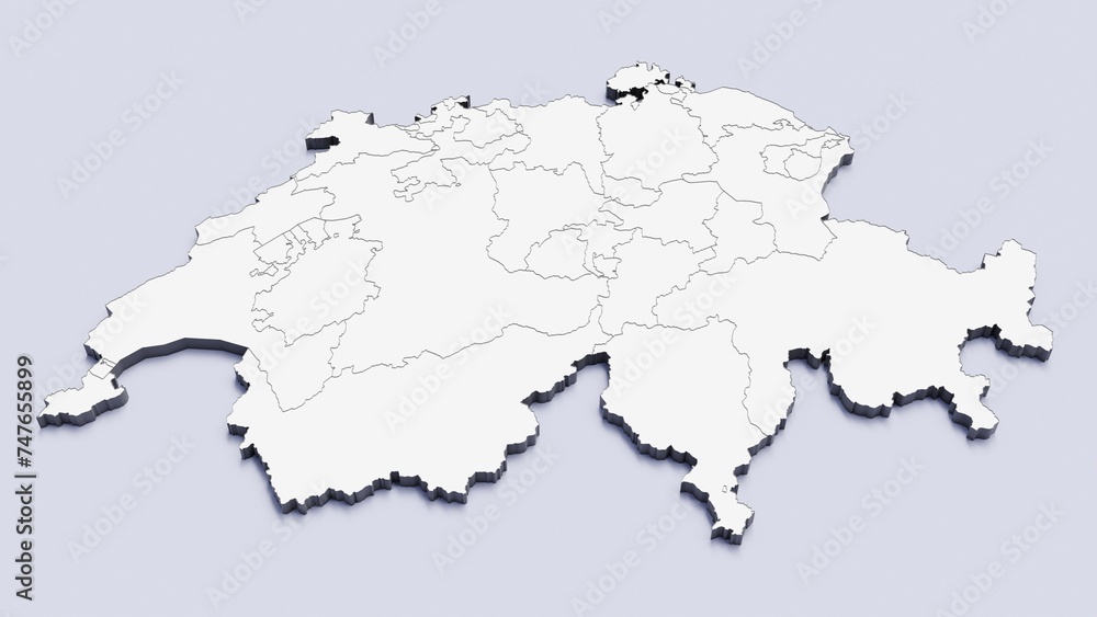 Switzerland, country, state division, region, 3D map