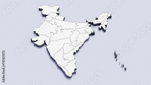 India, country, state division, region, 3D map