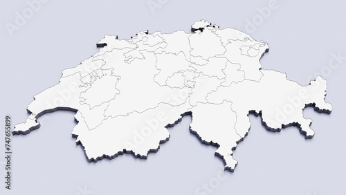 Switzerland  country  state division  region  3D map