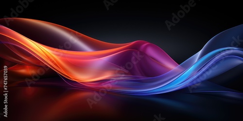 Abstract glass sculpture with fluid shapes and vibrant orange and blue swirls on a neutral background.