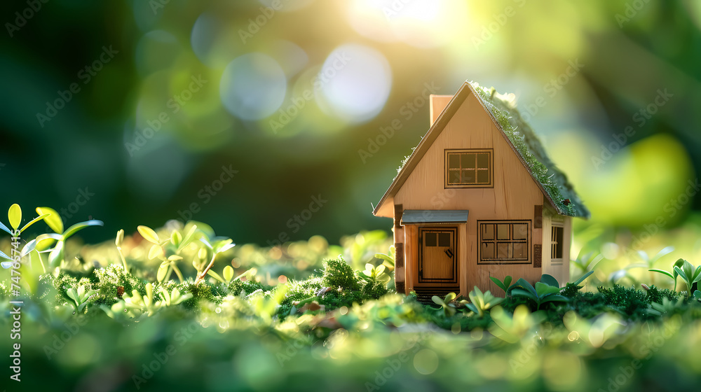 House model, green bokeh background, real estate concept House model, green bokeh background, real estate concept