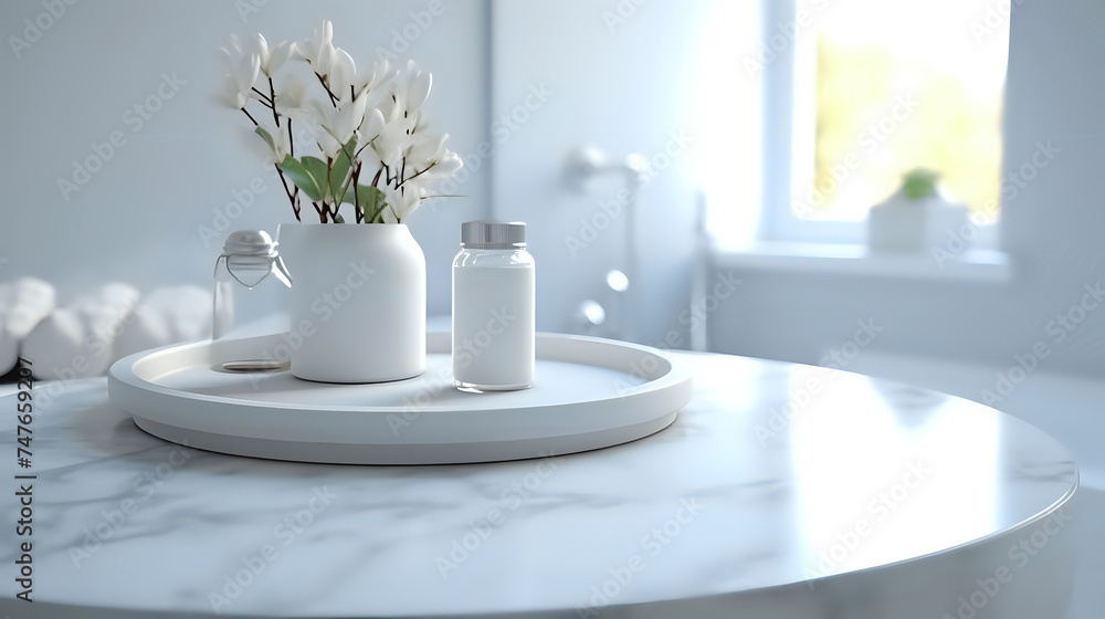 Minimalist bathroom vanity with white flowers. Ideal for modern home decor, bathroom designs, and clean aesthetics. Minimalist bathroom vanity with white flowers. Ideal for modern home decor, bathroom designs, and clean aesthetics.