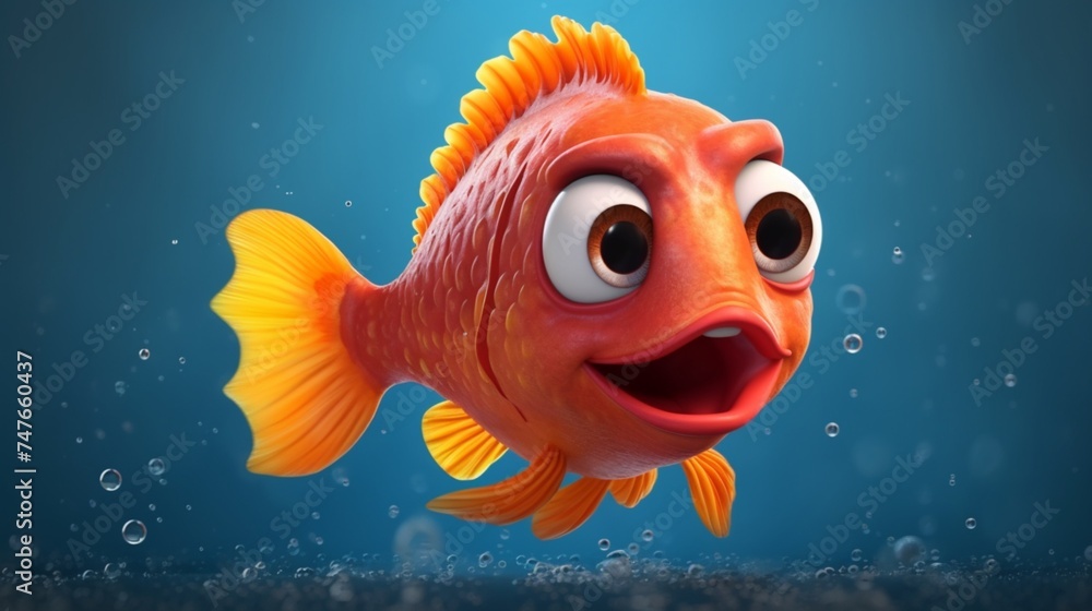 Naklejka premium A cute cartoon debari fish character Ai Generative