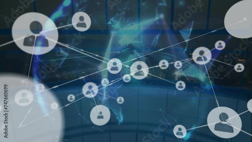 Wallpaper Mural Animation of network of connections with people icons over globe on dark background Torontodigital.ca