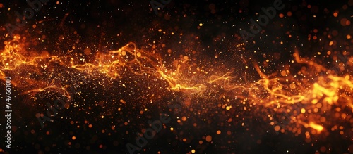 A closeup view of abstract flaming patterns created by fiery sparks on a black background, representing the concept of energy.