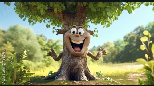 A cute cartoon english oak tree character Ai Generative photo