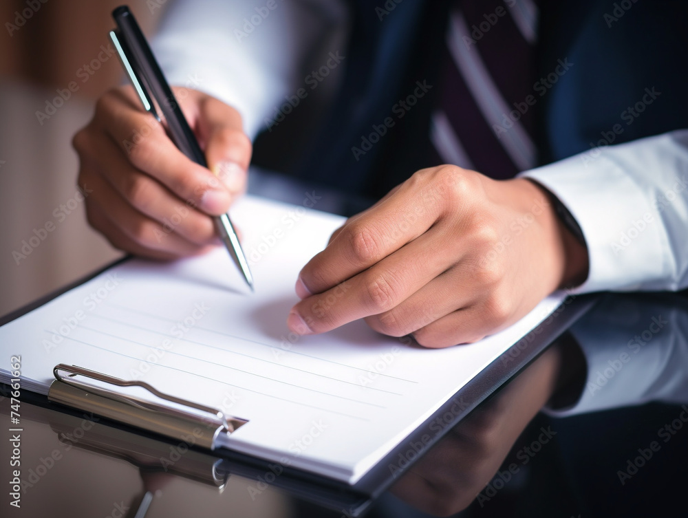 Man with pencil reviewing checklist on clipboard, checking off items in a study or research. Man with pencil reviewing checklist on clipboard, checking off items in a study or research.