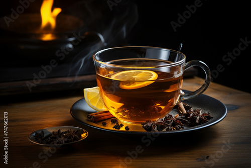 Imagine a minimalist hot toddy, featuring just a splash of whiskey and a drizzle of honey in a steaming mug of hot water, offering warmth and comfort on a cold day.